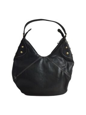 Michael Rome Designs Black Studded Italian Leather Hobo Bag 11”x17”x2”